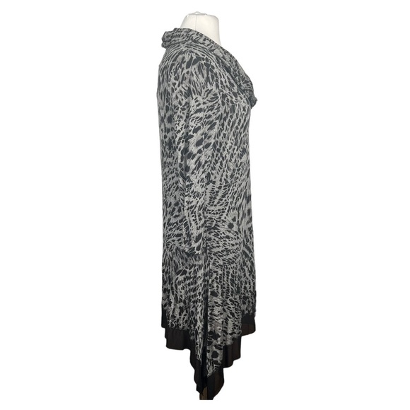 Cupio Asymmetrical Handkerchief Hem Cowl Neck Knit Dress Animal Print NWT - Picture 3 of 6